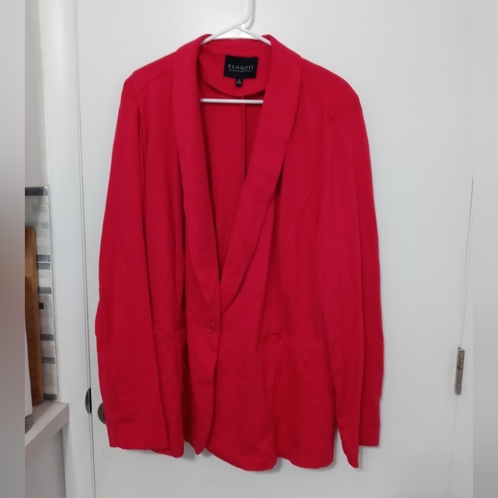 ELOQUII POP COLOR RED SOFT JERSEY KNIT BLAZER JACKET W POCKETS STRONG SHOULDERS
